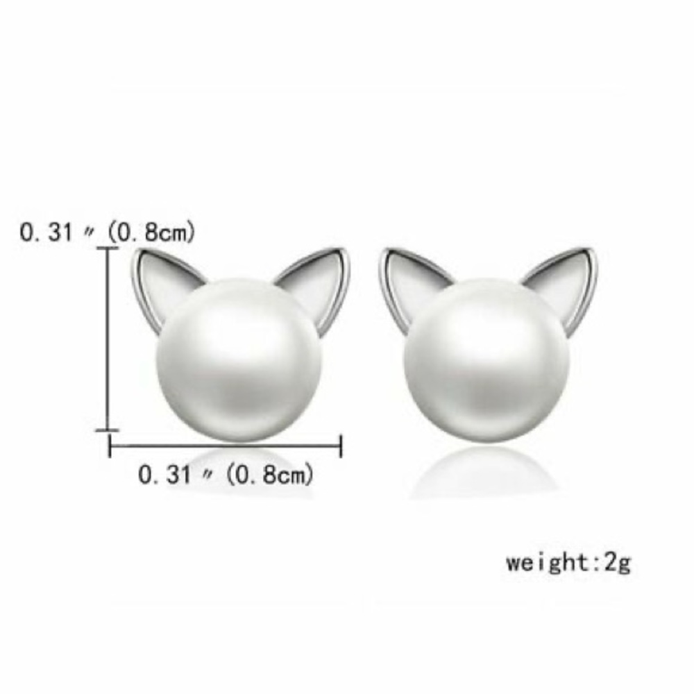 925 Sterling silver pearl cat ear stud earrings - Picture 2 of 4